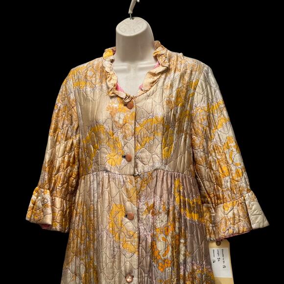 Vintage 1960s Quilted Hostess Gown Pink Sash Lounge Robe Psychedelic Print - Picture 4 of 16